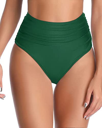 Retro Full Coverage Swim Bottoms Pleated Front For Women-Emerald Green