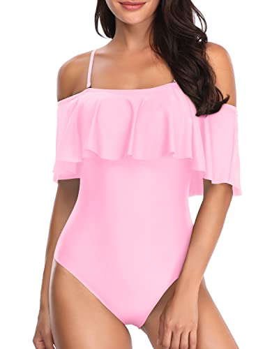 Women's One Piece Flounce Bathing Suit-Light Pink