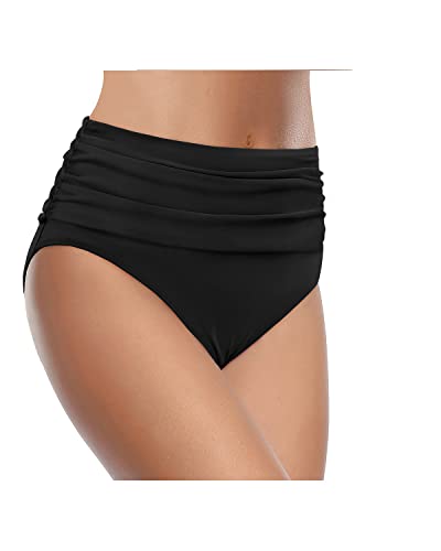 Tummy Control High Waisted Ruched Swim Shorts Bikini Bottom-Black – Tempt Me