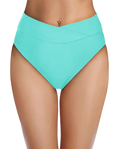 Women's High-Rise Cheeky Bikini Bottoms For Swimsuits-Aqua