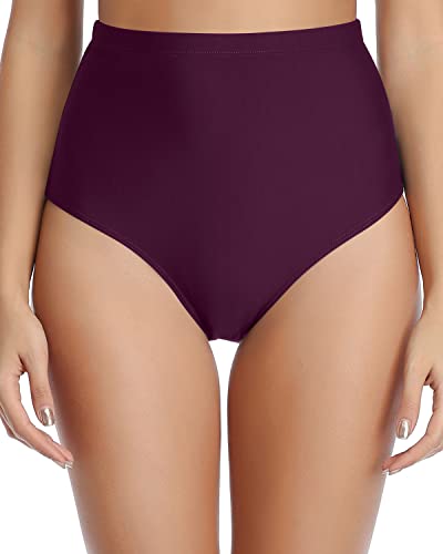 Modest Swimwear Bottoms Retro High Waisted Bikini Bottoms-Maroon