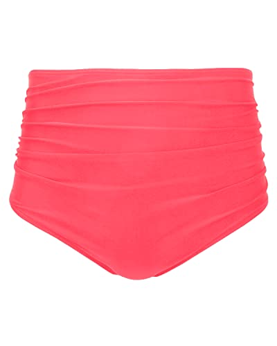Chic Women High Waisted Bikini Bottom Retro Ruched Swim Short-Pinkish Red