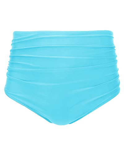 Flattering High Waisted Bikini Bottom Shirred Tankinis Brief-Blue