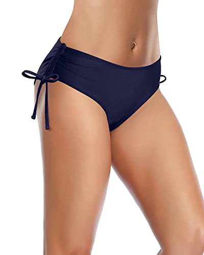 Women's Swim Bottom Cheeky Design And Side Tie-Navy Blue