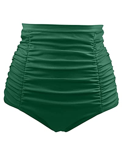 Fashionable High Waisted Swimsuit Bottom Tummy Control Ruched Swim Shorts-Emerald Green