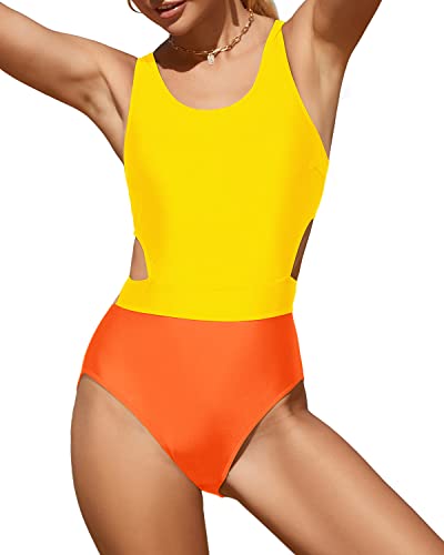Tummy Slimming Side Cut Out Tummy Control Cutout Monokini-Orange
