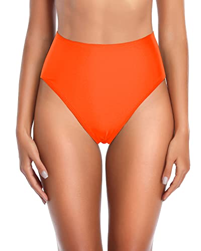 Women's High Rise High Waist Swim Bottoms-Neon Orange