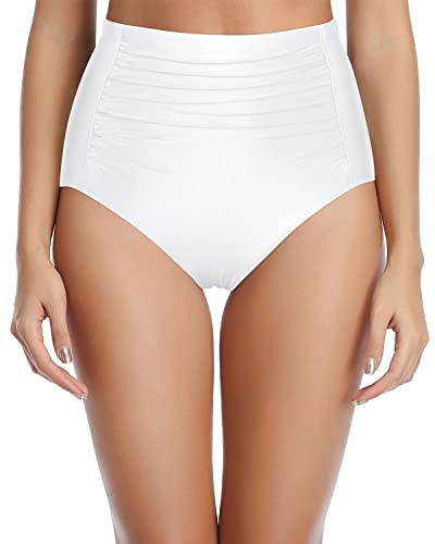 Flattering Ruched Pattern Bikini Bottom Ruched Bathing Suit Bottom-White