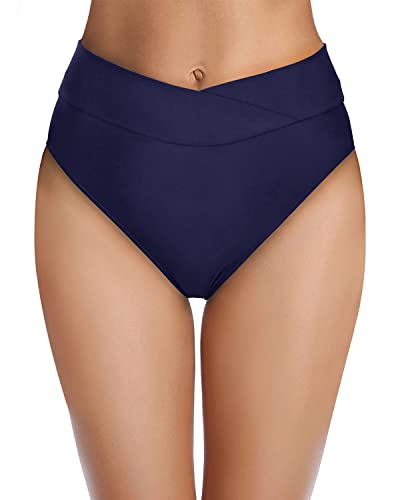 Cheeky High Waisted Bikini Bottoms For Women's Swimwear-Navy Blue