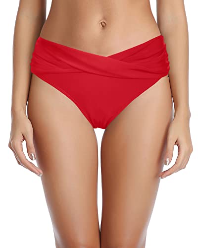 Women's Full Coverage V Cut Swimsuit Bottoms-Red