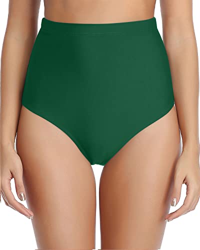 Women's Tummy Control High Waisted Bikini Bottoms-Emerald Green