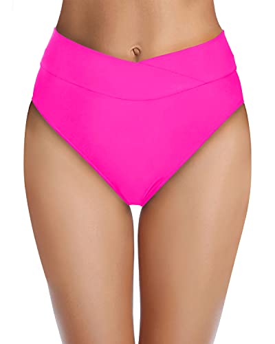 Women's High-Rise Cheeky V Cut Bikini Bottoms-Neon Pink