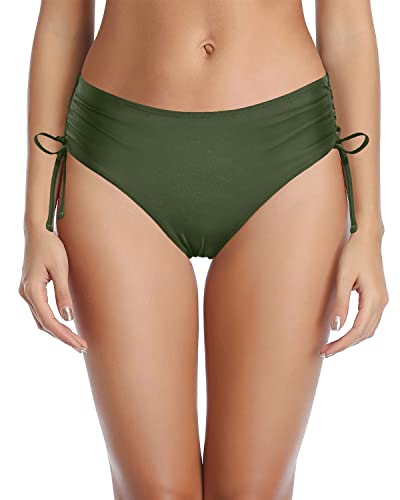 Adjustable Side Tie String Bikini Bottom For Women-Army Green