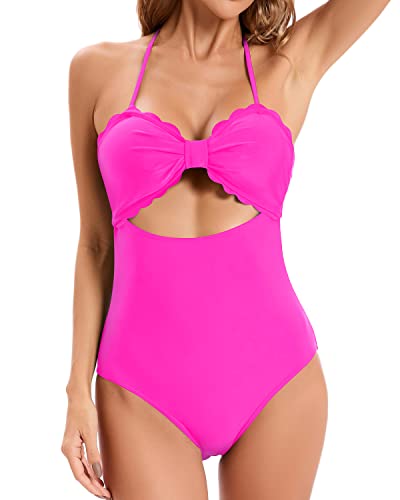 High Waisted Full Coverage Ruched Bikini Bottoms For Women-Neon Pink