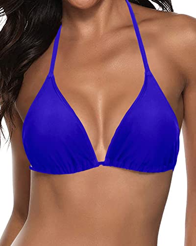 Attractive Curves String Triangle Swimsuit Top For Women-Royal Blue