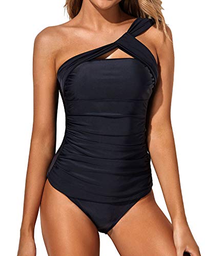 Asymmetrical Cut & Tummy Control Two Piece Tankini Bathing Suits For W –  Tempt Me