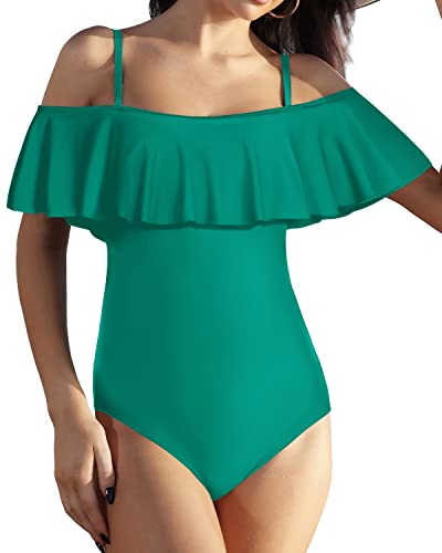 Adjustable Strapless Flounce Ruffled Swimsuit For Girls And Women-Teal