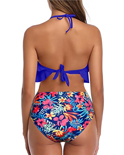 PMUYBHF Female High Waisted Bikini Bottom Plus Size Women Sport Bra Flower  Printed Beachwear Swim Bikini set Push Up Swimwear Bathing Suit Two Pieces