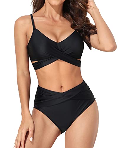 Sexy Push Up Twist Front Two Piece Bikini Swimsuits-Black