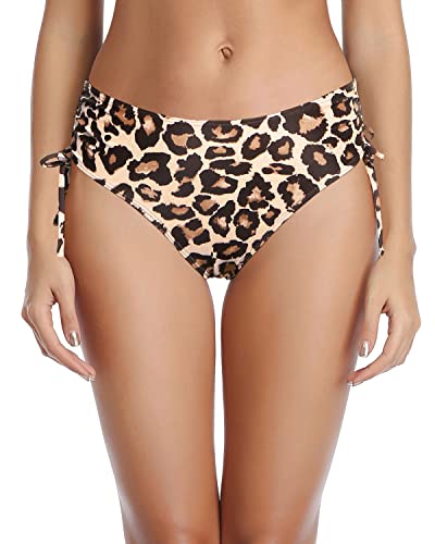 String-Tie Adjustable Cheeky Swim Bottom-Leopard