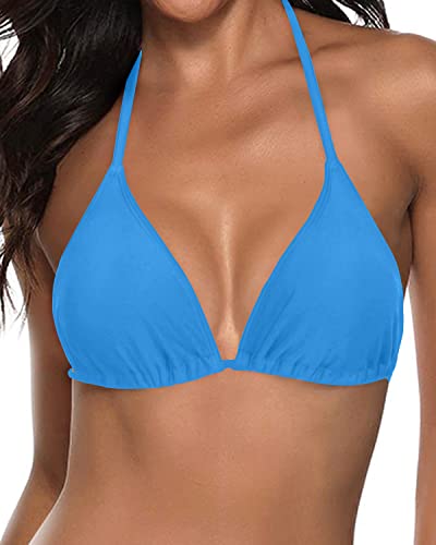 Removable Push Up String Triangle Swimsuit Top For Women-Blue
