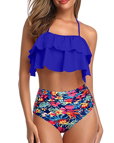 Stylish Two Piece High Waisted Bikini-Royal Blue Floral – Tempt Me