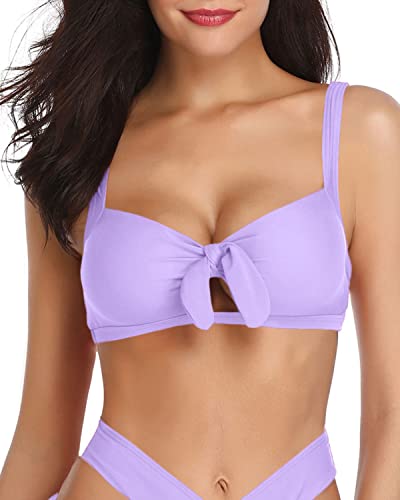 Removable Soft Bra Paddings Ruffle Flounce Swimsuit Top-Light Purple