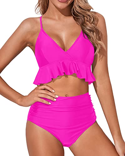 Honeymoon-Perfect Bikini Set Deep V Neck And Tummy Control-Neon Pink