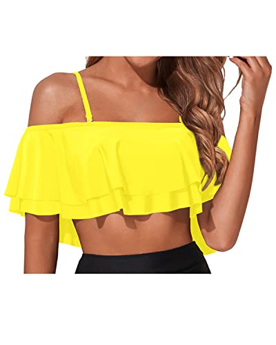 Elegant Adjustable Flounce Swimsuit Top For Women-Neon Yellow