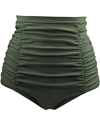 Tummy Control High Waisted Women Bikini Bottoms-Army Green