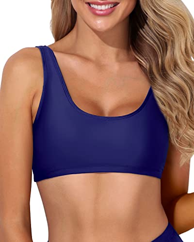 Soft Padded Sports Bra Bathing Suit Top For Women-Navy Blue