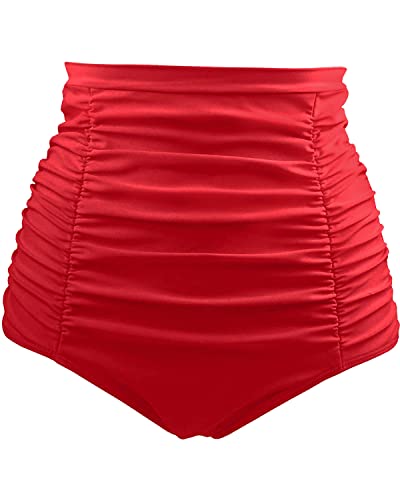 High Waisted Tankini Briefs Women Bikini Bottoms-Red
