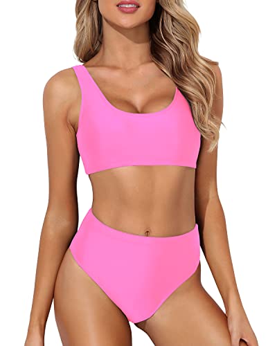 Cute And Stylish Two Piece High Waisted Bathing Suit Bottoms-Light Pink