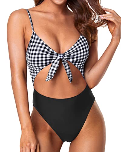 High Waisted Tummy Control Sexy One Piece Swimsuits-Black And White Checkered
