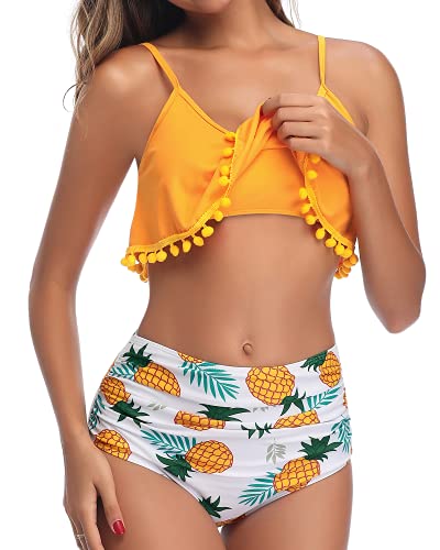 Two Piece Bathing Suit Tropical Prints Ruffle Swimsuit For Women