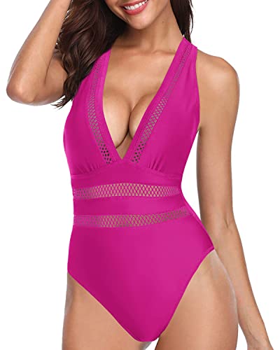 Glamorous Wide Shoulder Strap Criss-Cross Back Swimsuits-Hot Pink