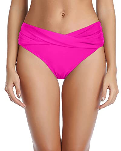 Women's Tummy Control V Cut Swimsuit Bottoms-Neon Pink