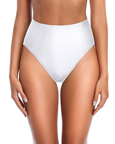 Women's High Leg High Waist Swim Bottoms-White