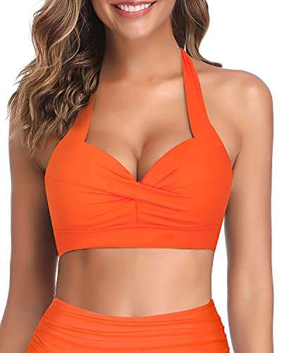 Women's Thick Band Push Up Bikini Top-Neon Orange
