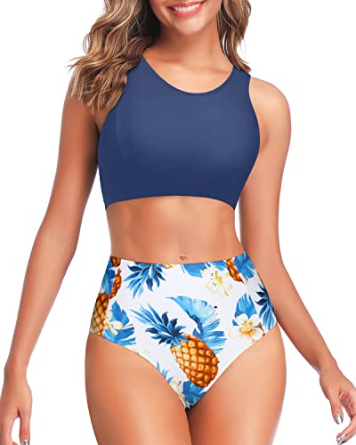 High Waisted Swimsuits Full Coverage Bottom-Tropical Pineapple
