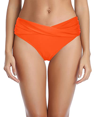 Twist Bikini Bottom Ruched Cheeky High Cut Bathing Suit Bottoms-Neon Orange