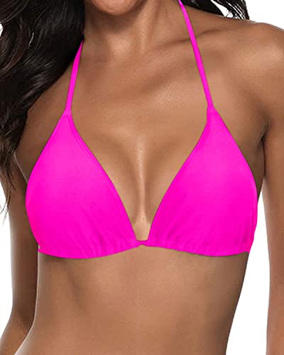 Triangle Bikini String Triangle Swimsuit Top For Women-Neon Pink