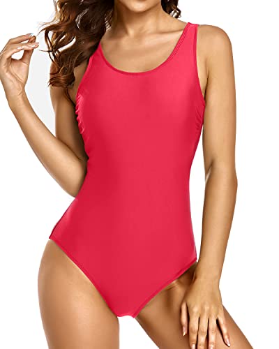 Criss Cross Teen Girls Swimwear Slimming One Piece Swimsuits-Red