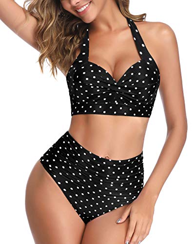  Retro Swimsuit Top for Women V Neck Tie Halter Bikini  Supportive Ruched Padded Bathing Suit Tops Only Black : Clothing, Shoes &  Jewelry