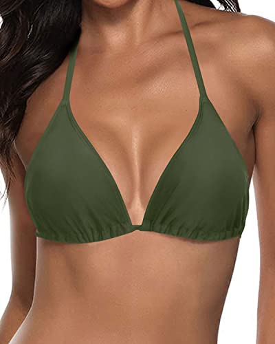 Halter Swimsuit String Triangle Bikini Top-Army Green