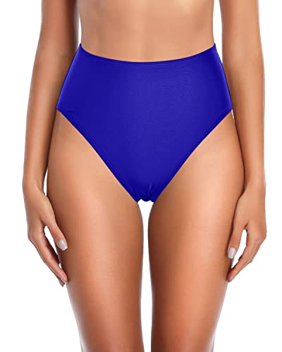 High Waisted High Cut Bikini Bottoms For Women-Royal Blue