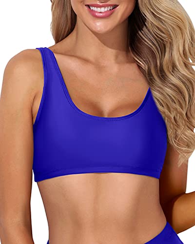 Push Up Scoop Neck Sports Bra Bikini Top For Teen Girls-Royal Blue