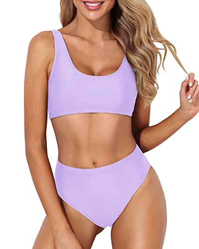 Sports High Cut Bikini for Women High Waisted Bottoms Crop Top