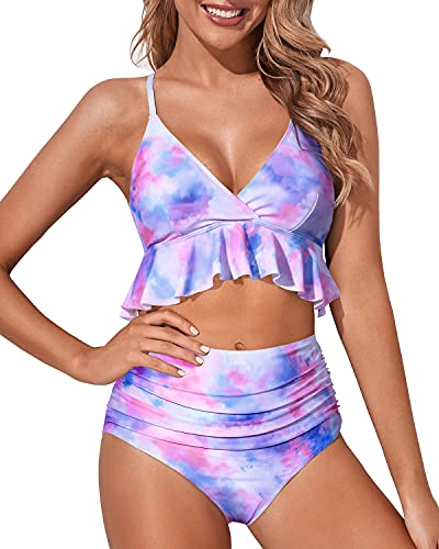 Women's Removable Padded High Waisted Bikini-Color Tie Dye
