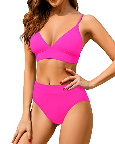 Bikini Swimwear Shein Neon Pink Bikini Modern High Waisted Bikini